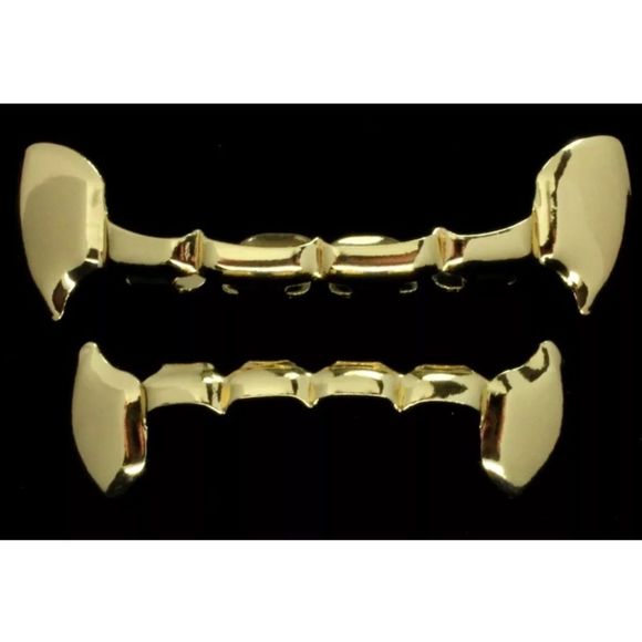 Vampire 14Kt Top and Bottom Bar Grillz/ Dracula - Picture 3 of 5